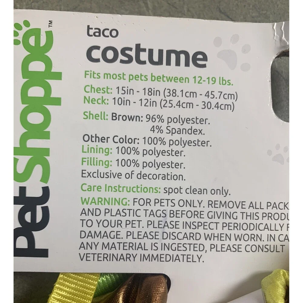 Pet Shoppe Taco Dog Or Cat Costume XS/S Dress Up